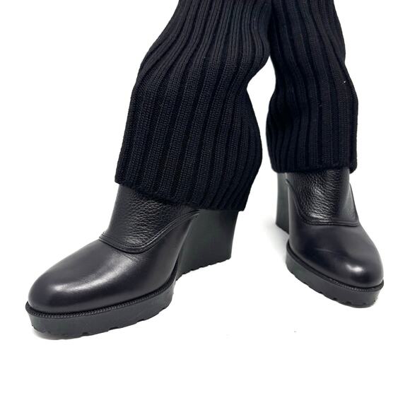 Gucci Knit-Sock Black Leather Wedge Boots - Picture 10 of 13